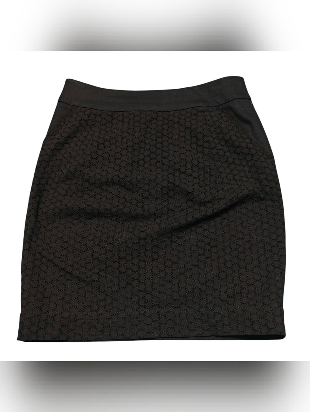 Vintage IROO Moderato Black Eyelet Pencil Skirt - Women's Classic Size 38/M